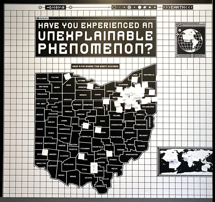Have you experienced an unexplainable phenomenon? Ohio county map on The Mothership interactive wall