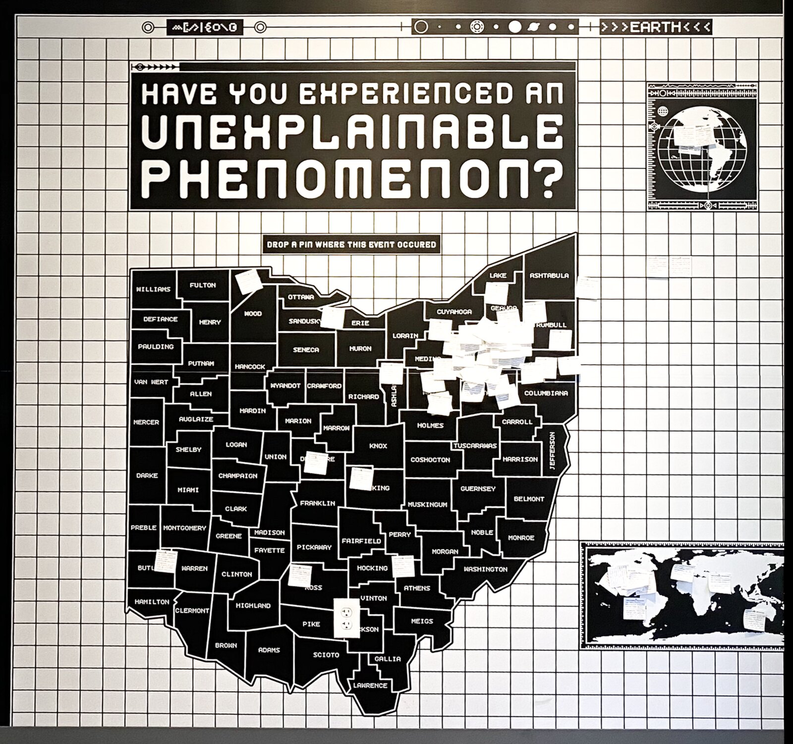 Have you experienced an unexplainable phenomenon? Ohio county map on The Mothership interactive wall